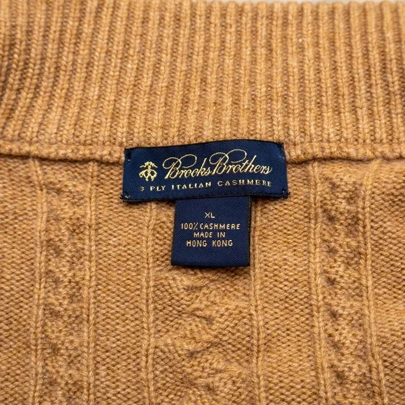 Brooks Brothers Men's XL Italian Cashmere Full Zip Sweater - Camel